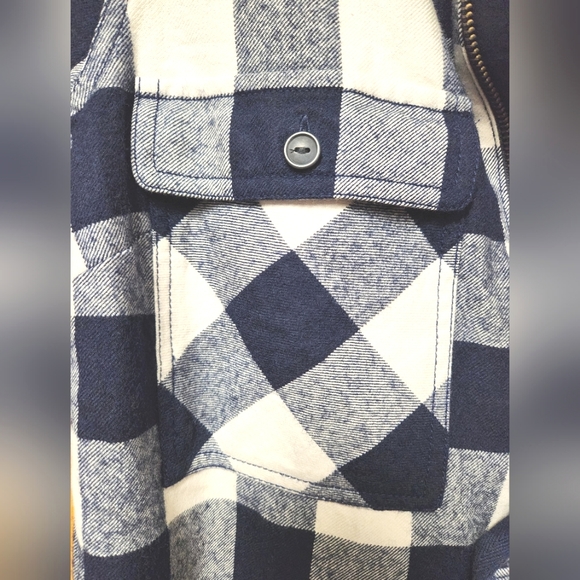J Crew Blue Buffalo Plaid Wood Blend 3/4 Zip-Up Popover Shirt Jacket XS - Picture 6 of 9